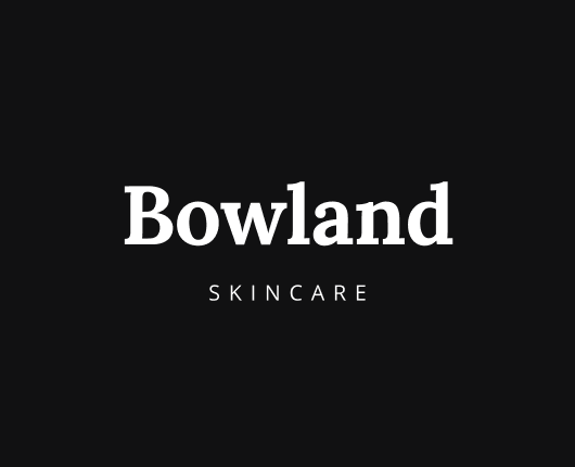 Image shows the Bowland Skincare brand in white on a black background